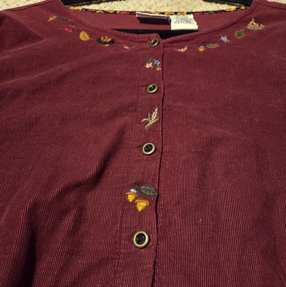 Vintage Bobbie Brooks Corduroy Dress Cottagecore Embroidered Buttons XL 16 / 18 - Picture 8 of 10